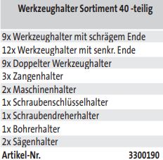 Werkzeughalter Sortiment 40 -teilig (techn. Daten)